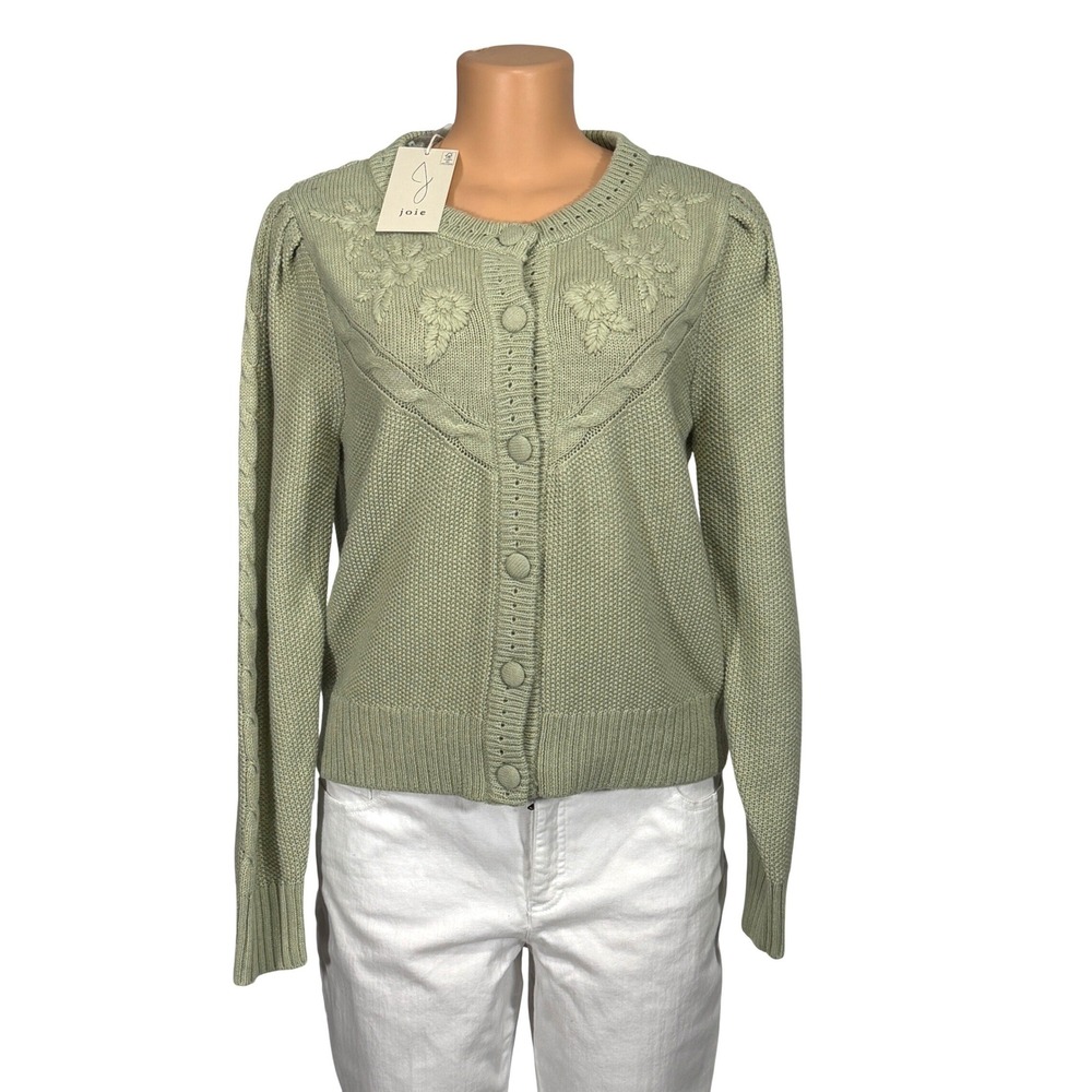 Joie Sage Green Floral Embroidered Button Front Cardigan Sweater Mens Size M